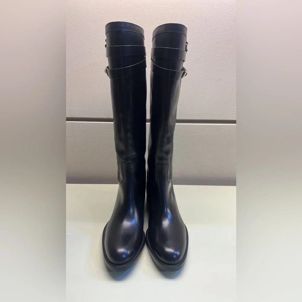 SARTORE MADE IN ITALY LEATHER Women's Black Knee-High Boots - Picture 1 of 10